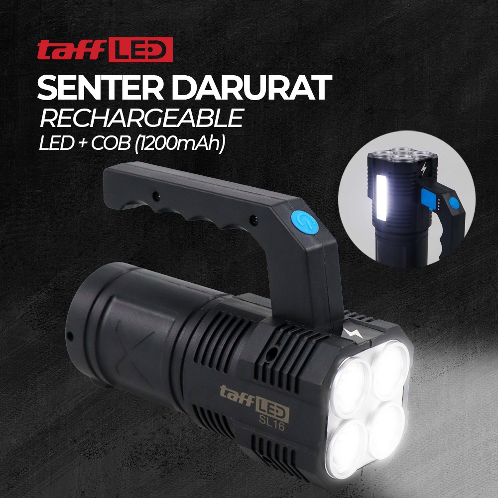 Senter Darurat Multifungsi Portable Flashlight Rechargeable LED+COB 1200mAh - SL16 - 7CFL02BK Black