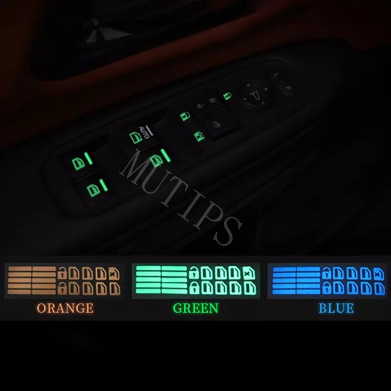 Saklar Pintu Jendela Mobil Luminous Stiker Set Tombol Keamanan Malam Neon Decals Glow Petunjuk Sign