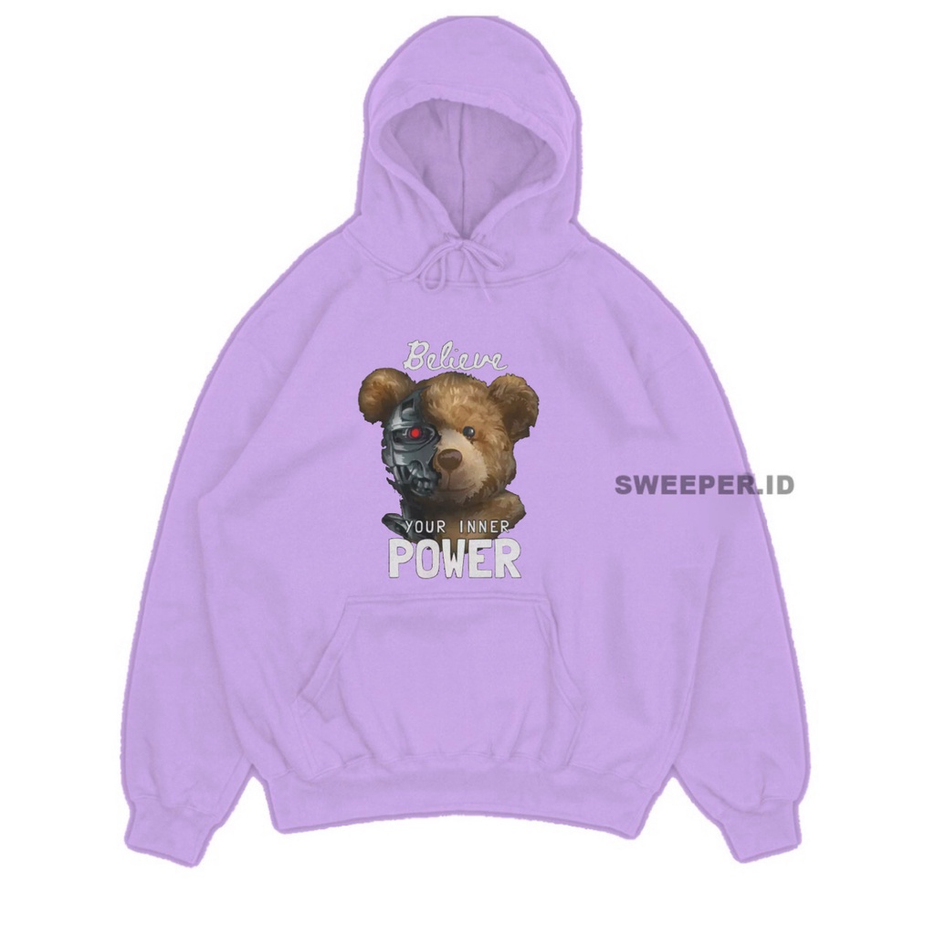 SWEATER HOODIE MOTIF BEAR BELIEVE PRIA &amp; WANITA BAHAN FLEECE