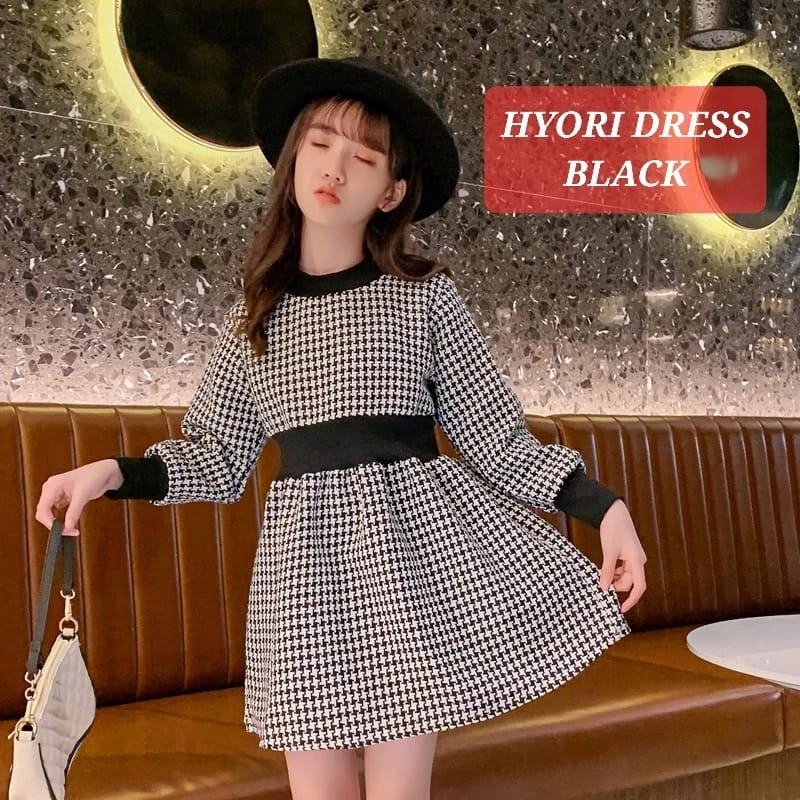 HYORI DRESS BLACK BAJU CASUAL ANAK REMAJA CEWK FASHION KOREA IMPORT ELEGAN