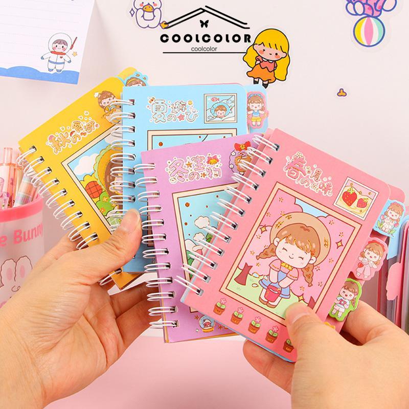 COD❤️Buku Catatan Lucu Siswa Scrapbook Coil  Buku Portabel  Dengan Stiker Di Dalamnya- cl