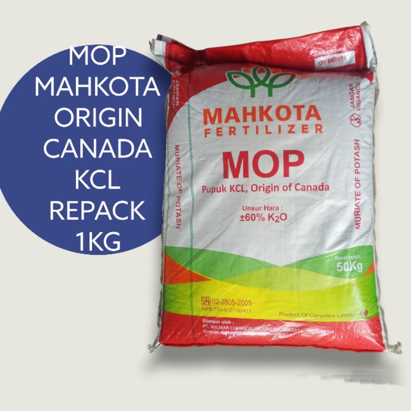 PUPUK KCL MAHKOTA FERTILIZER MOP ORIGIN CANADA REPACK 1 KG