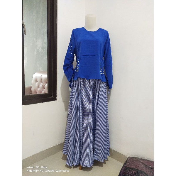 GAMIS MUTIARA POLOS KOMBINASI SALUR/ GAMIS TERBARU / TERMURAH /  ORI BY TARIS BUSANA