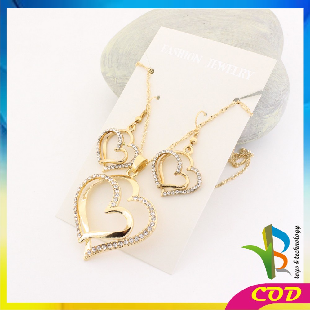 RB-K120 Kalung Anting Set Motif Hati Kalung Rantai Anti Karat Fashion Wanita Korea Aksesoris