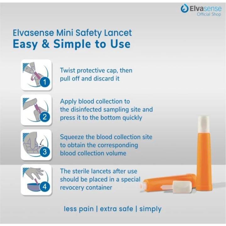 Elvasense Mini Safety Lancet 28G - Blood Lancet Elvasense Jarum Lancet Steril