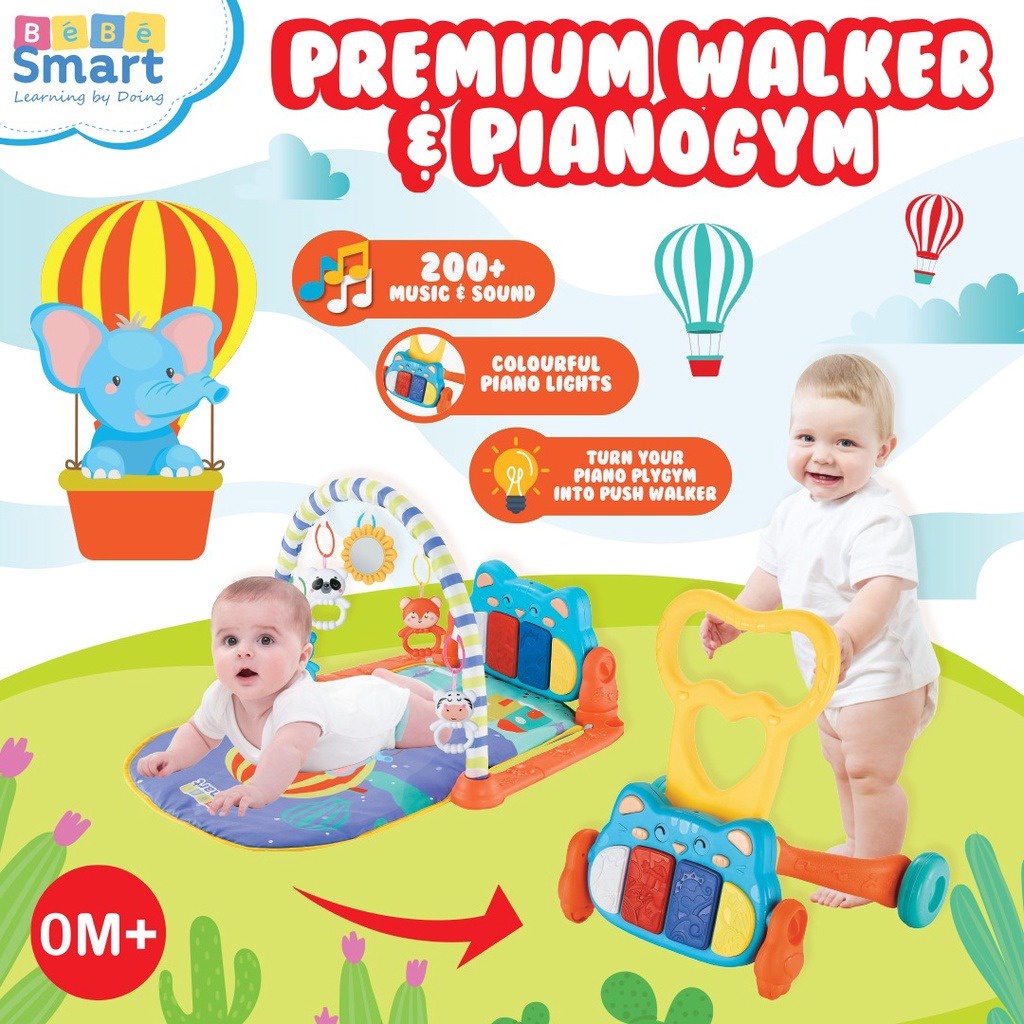 Bebe Smart Premium Walker &amp; Piano Playgym 2in1 - Alat Bantu Jalan ( BBS935, 922, 936, 923 )