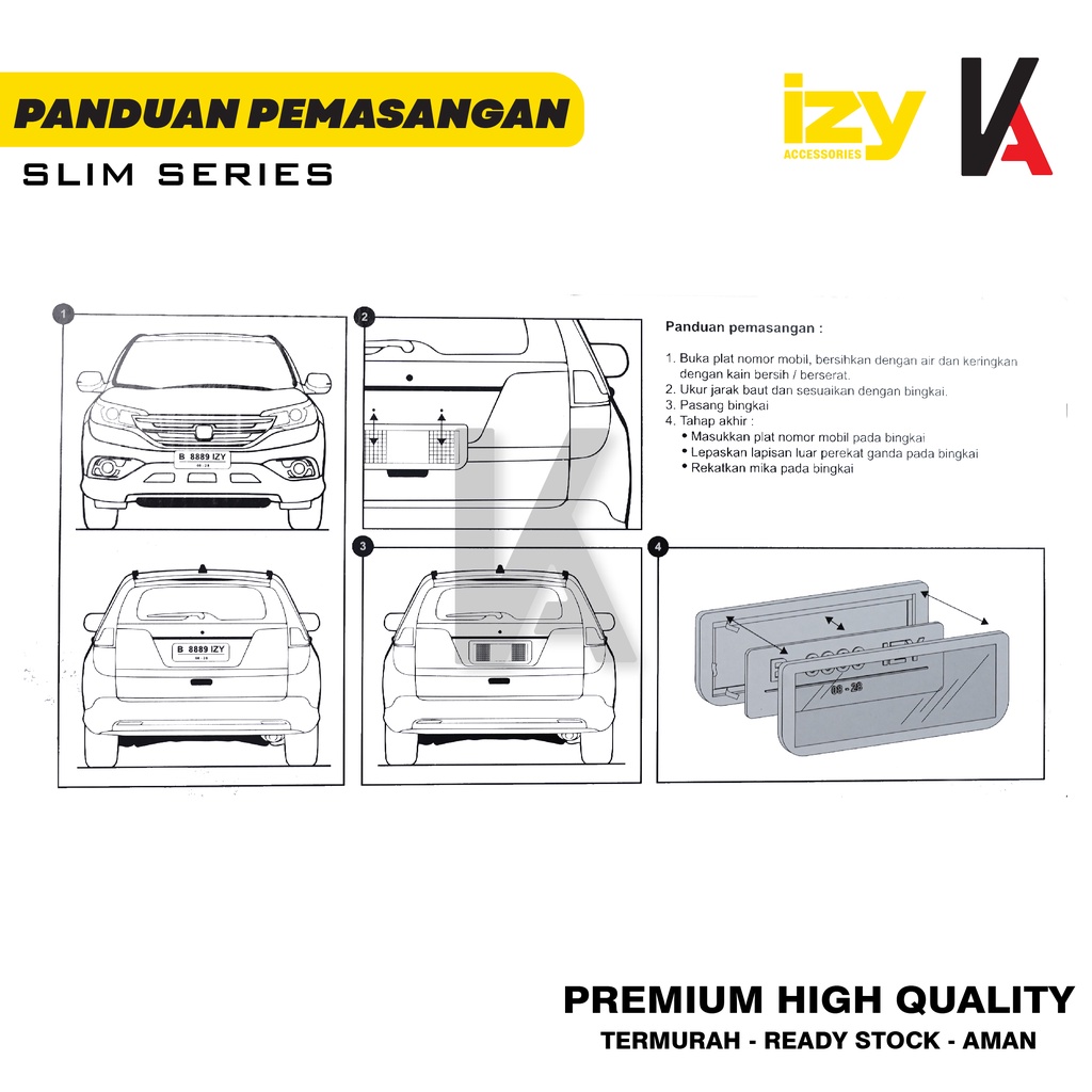 IZY Cover / Dudukan / Tempat / Frame / Breket / Bingkai / Rumah / Tatakan Plat Nomor Mobil Model Slim Series