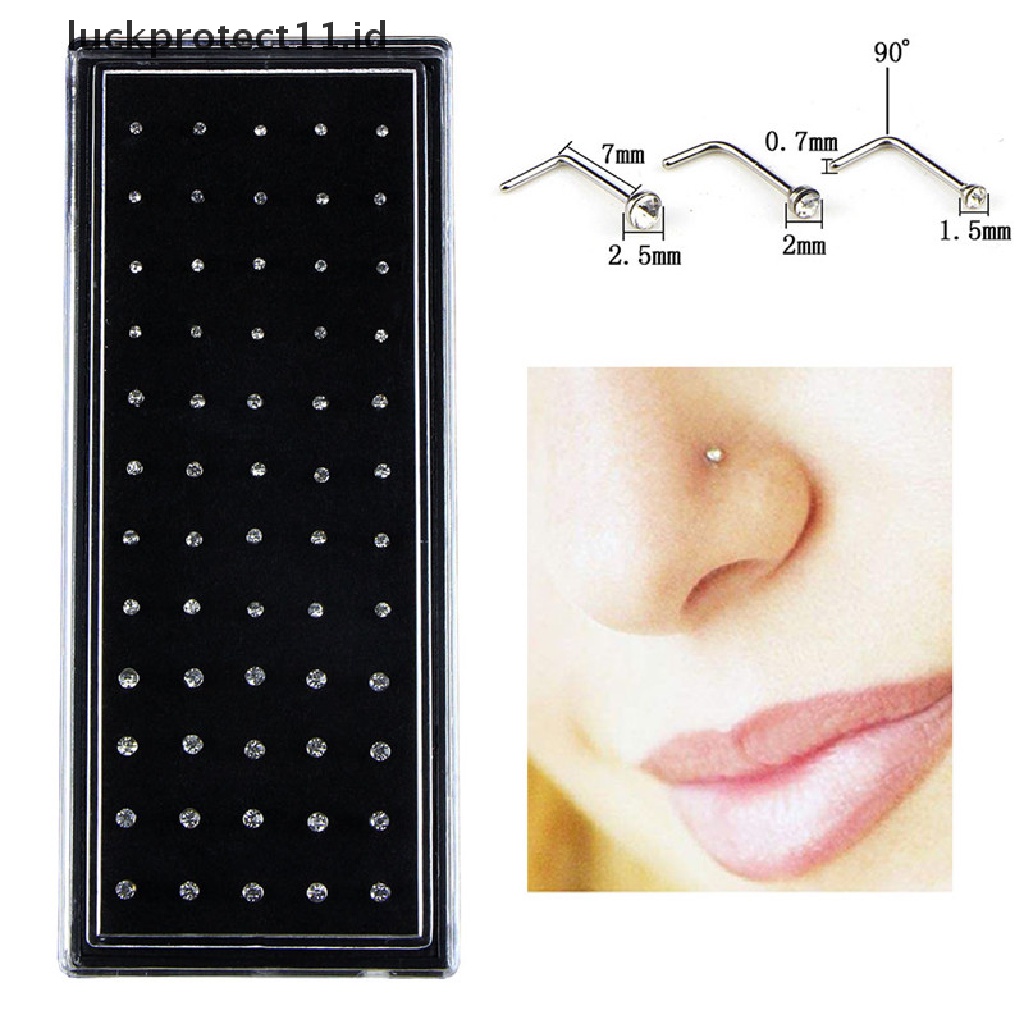 /Fashion Hot// Fashion// 60PCS/Set Stainless Steel CZ Kristal Bentuk L Cincin Hidung Body Stud.