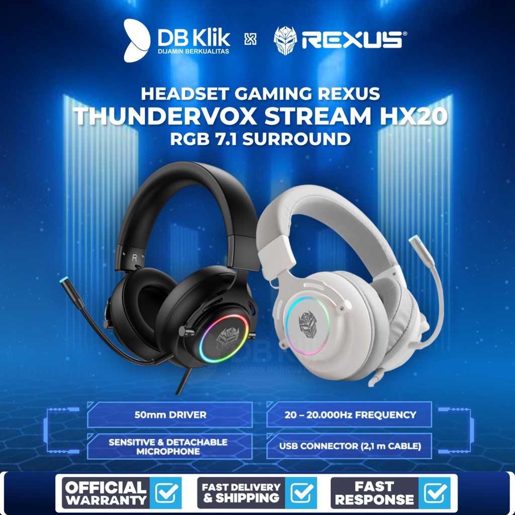 Headset Gaming Rexus Thundervox Stream HX20 RGB 7.1 Surround USB Wired