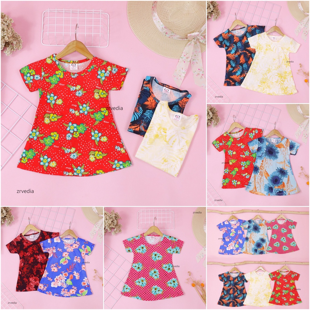 Dress Amirah Bayi uk Bayi - 5 Tahun / Baju Tidur Anak Perempuan Adem Kaos Lucu Dres Harian Murah