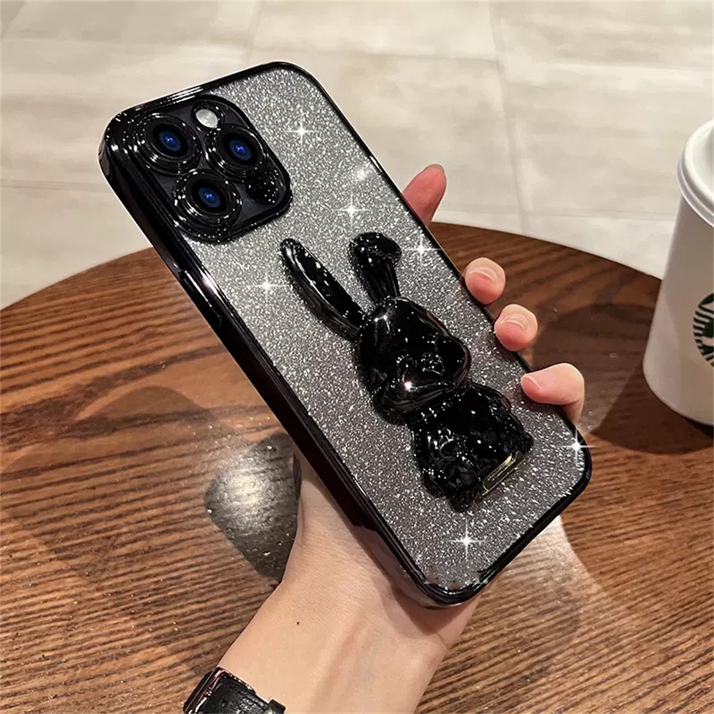 New Fun Bunny Stand Case Untuk iPhone 14 Pro Max Case iPhone 13 12 11 Pro Max14Plus Ungu Aesthetic Mewah Premium Proteksi Anti Guncangan Tertutup Penuh Soft Case