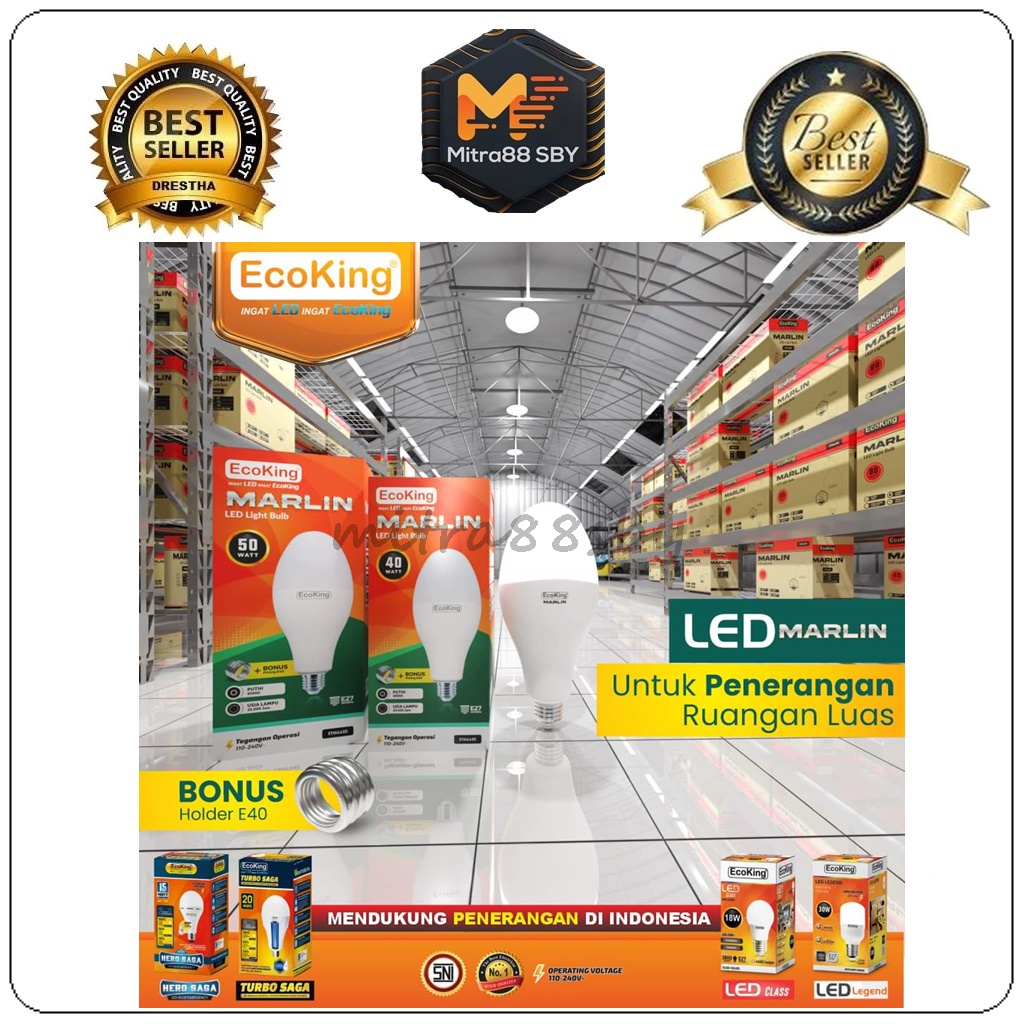 Mitra88sby Lampu LED BULB Marlin MERCURY ECOKING WARNA PUTIH Bisa E27 Sama E40