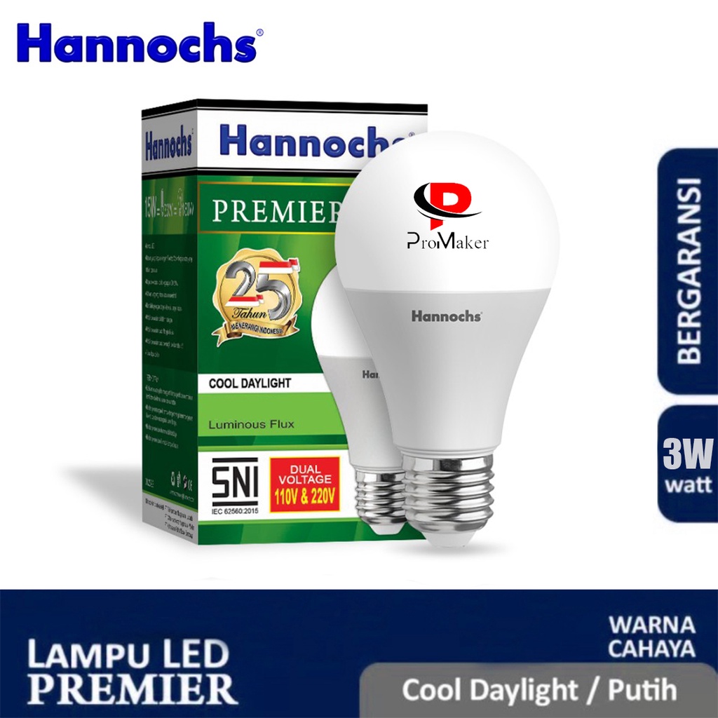 Hannochs Premier Lampu Bohlam LED 3W 5W 7W 9W 12W 15W 18W 25W 30W 40W 50W SNI Original