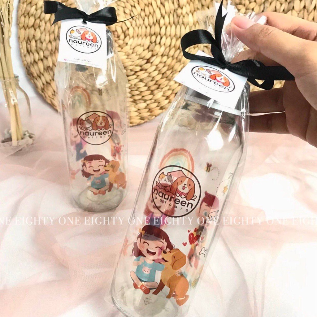 SOUVENIR TUMBLER BOTOL KACA KEMAS PLASTIK PITA FREE UCAPAN SOUVENIR PERNIKAHAN BIRTHDAY ENGAGEMENT A