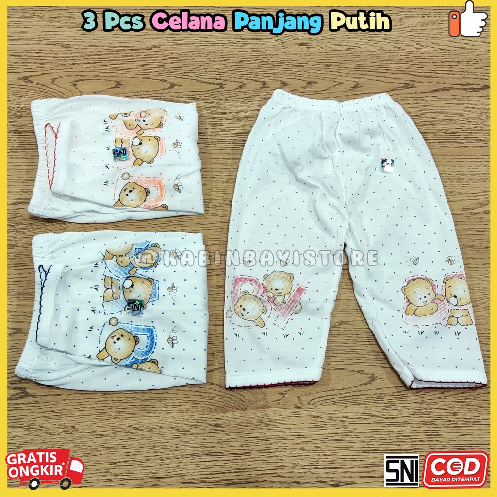 3 Pcs Celana Panjang Putih Bayi Newborn Karakter SNI