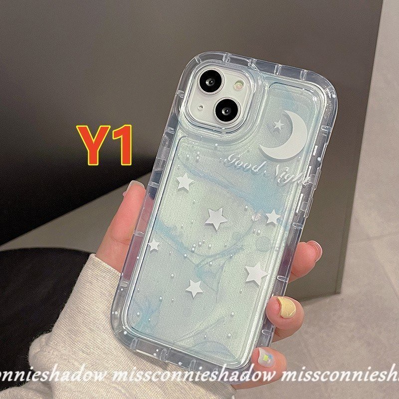 Case Kompatibel Untuk iPhone 7Plus 8Plus 11xr 7 8 6 6S Plus 14 13 12 11 Pro MAX X XS MAX Fantasy Tinta Lukisan Langit Berbintang Bulan Bintang TPU Lembut Bening Airbag Shockproof Back Cover