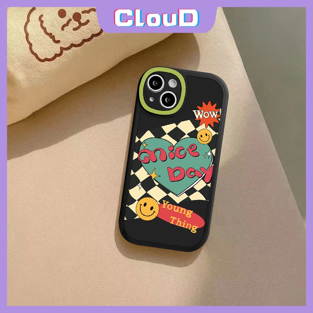 IPHONE Soft Tpu Love Heart Couple Case Kompatibel Untuk Iphone11 13 12 14 Pro Max 7Plus 8Plus X7 6 6s 8Plus XR XS Max SE 2020motif Smiley Lucu Papan Catur Shockproof Back Full Cover