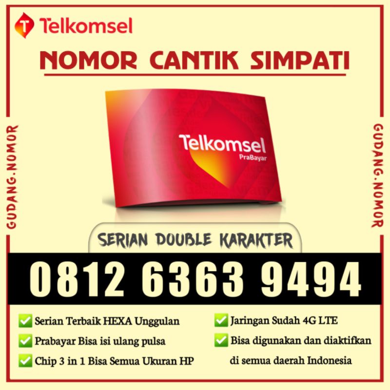 Nomor Cantik Simpati Telkomsel 4G ABAB CDCD 6363 9494