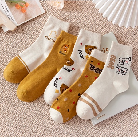 Kaos Kaki Pria Wanita Panjang Setinggi Betis Motif Beruang Bear Fashion Socks Korea