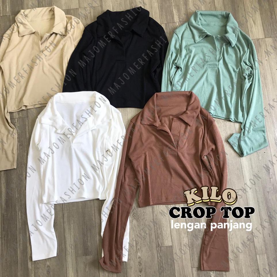 Terbaru MAJOMER ® | KILO CROP TOP LENGAN PANJANG - CROP TOP V KERAH RIB POLO SHIRT - KAOS WANITA