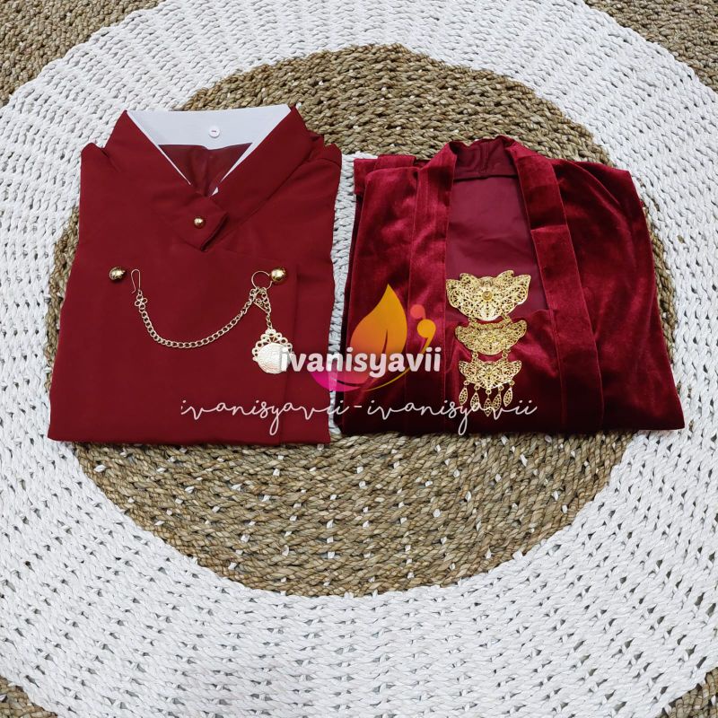 [Couple] Baju Prewedding / Baju Adat Jawa | Gambar Patung - Nuansa Solo Maroon