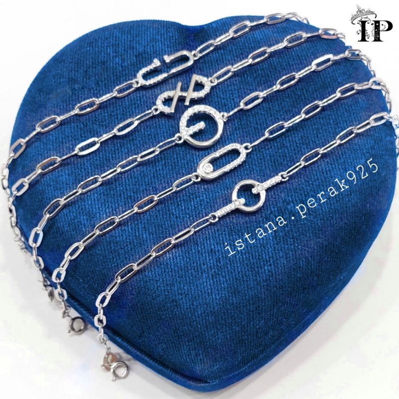 Gelang Perak Asli Wanita Silver 925 Lapis Emas Putih Rantai Nori Catena Plat Permata - Gelang Wanita