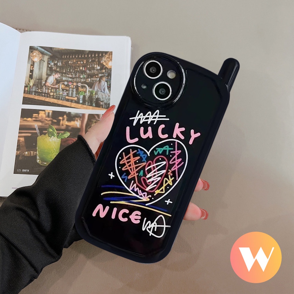 IPHONE Trendy Merek Glossy Air Cushion Vintage Case Kompatibel Untuk Iphone11 13 14 12 Pro Max 7Plus XR 8Plus X XS Max7 8 SE 2020 Art Line Graffiti Retro Bentuk Ponsel Seluler Soft Cover