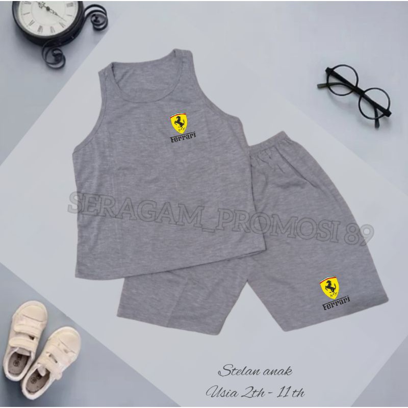 TERBARU Stelan singlet set anak unisex motif FERRARI / kaos anak tanpa lengan / stelan polos anak-anak / baju tidur anak-anak / stelan anak santai dirumah / stelan katun anak unisex / stelan singlet anak perempuan / set atasan celana anak- anak