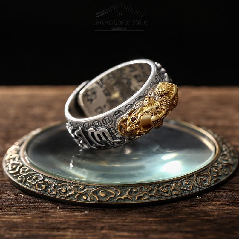 COD❤️Cincin Pengawal Pria Tren Retro Kepribadian Pola Hewan Cincin Pixiu Terbuka- cl