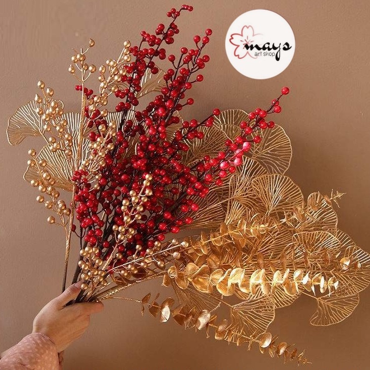 Bunga Daun Emas - Artificial Flower Ginkgo Biloba Gold Shell Cherry Eucalyptus Phalaenopsis Orchid A