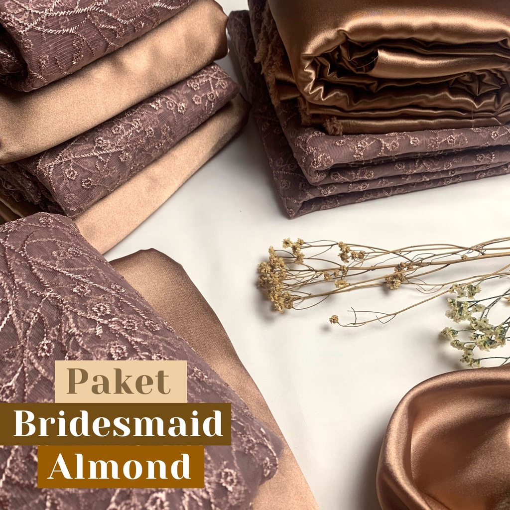 Paket Kain BRIDESMAID PREMIUM // Lamaran // Seragaman Keluarga // Wisuda Lengkap Satin Kebaya Brokat Warna Almond