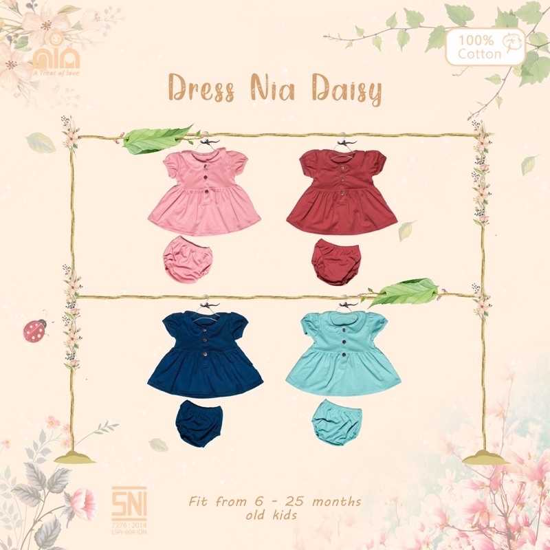 NIA Dress Bayi Dress Bayi Perempuan Polos Kancing 3-6 Bulan