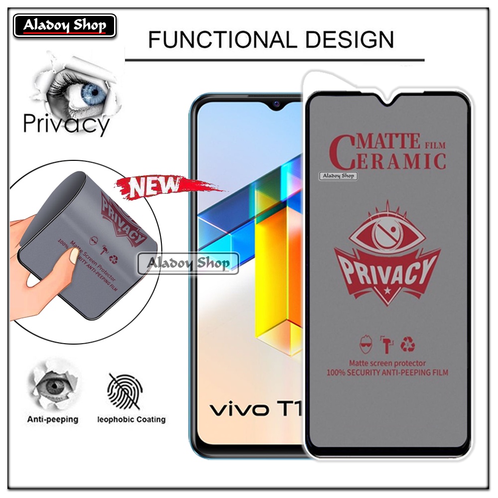 Tempered Glass Anti SPY Vivo T1 5G Anti Gores Privacy + Tempered Glass kamera dan Skin Carbon