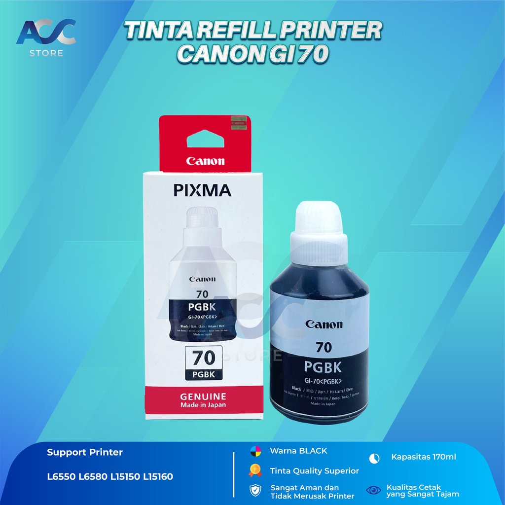 Tinta Canon Gi 70 Black Isi Ulang Printer GM2070 GM4070 G7070 G5070 G6070