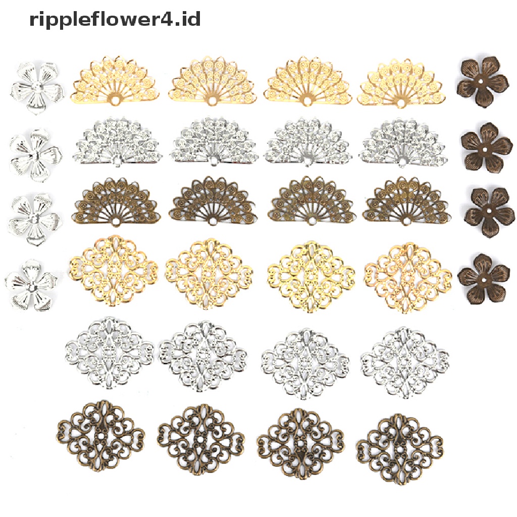 {rippleflower4.id} 100pcs Bunga Kerawang DIY Aksesoris Kerajinan Tangan Metal Konektor Untuk Membuat Perhiasan  ~