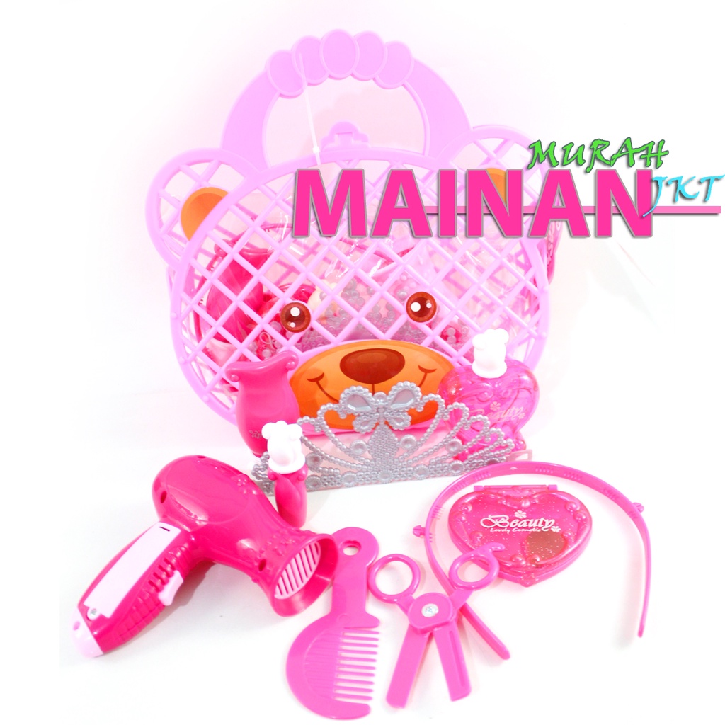 MAINANKEI MAINAN ANAK MURAH TAS ALAT MAKEUP PR17706 FASHION BEAUTIFUL TAS BERUANG MAKEUP HAIR DRYER LIPSTIK ANAK PEREMPUAN