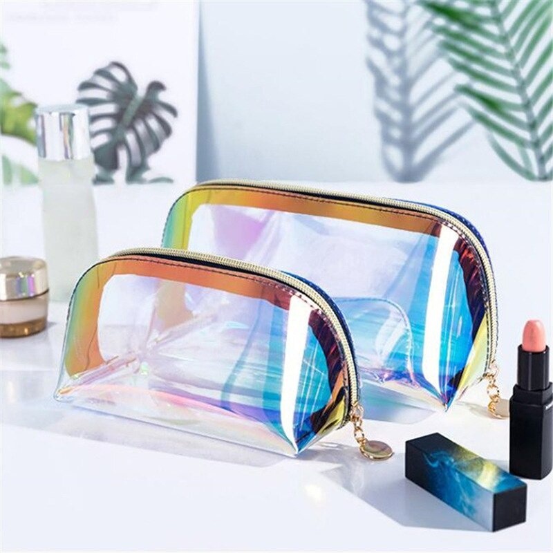 ET1 Pouch Kotak Penyimpanan Make Up/Skincare/Brush Tas Alat Make Up Travel Elegan Premium Cosmetic Bag Semicircle Laser Transparent