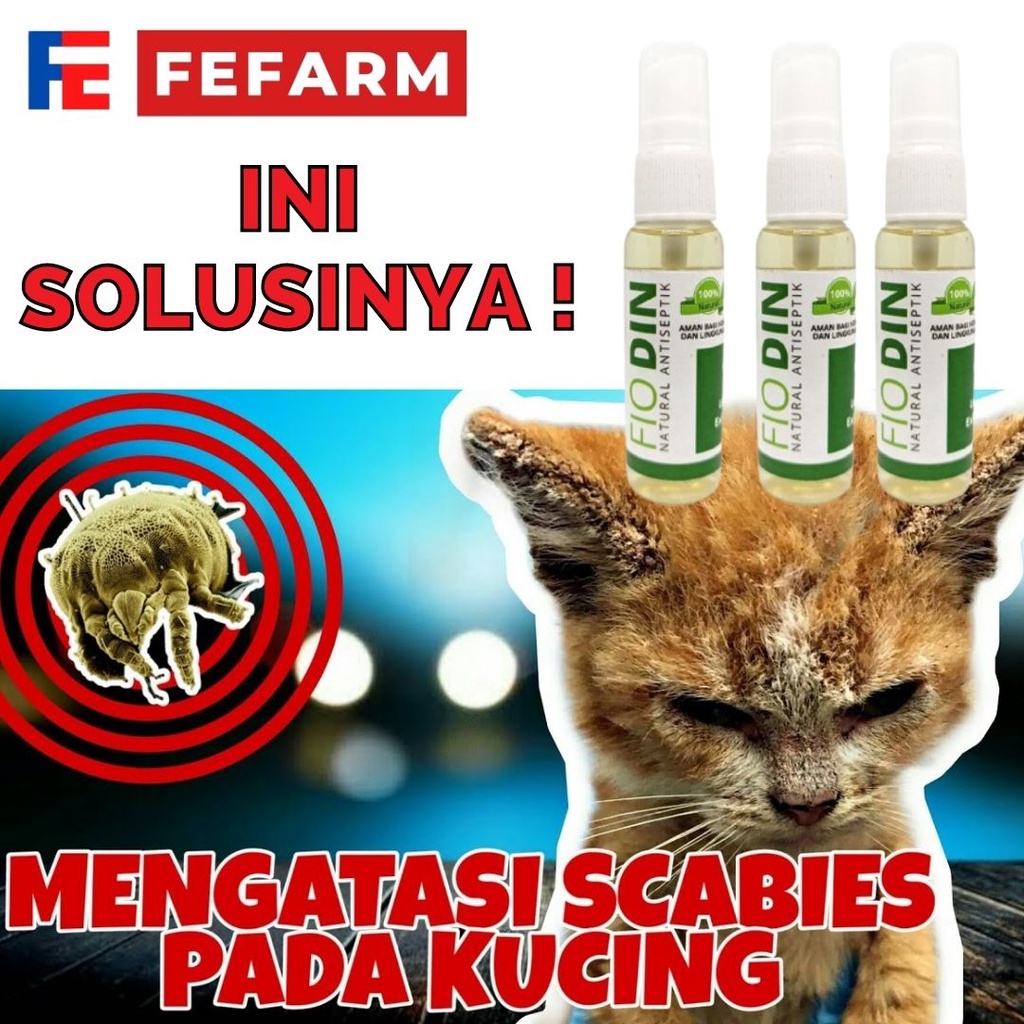 FIODIN SPRAY NATURAL - Obat Skabies Demodex Gatal Luka Jamur Borok Hewan Anjing Kucing FEFARM