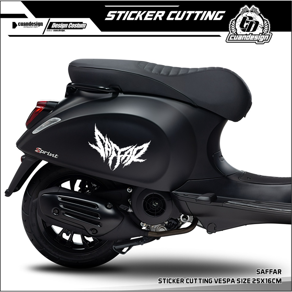 STICKER CUTTING STIKER MOTOR STRIPING CUTTING VESPA SC VSP SPRINT LX SCOOPY LOGO SAFFAR DEATH METAL