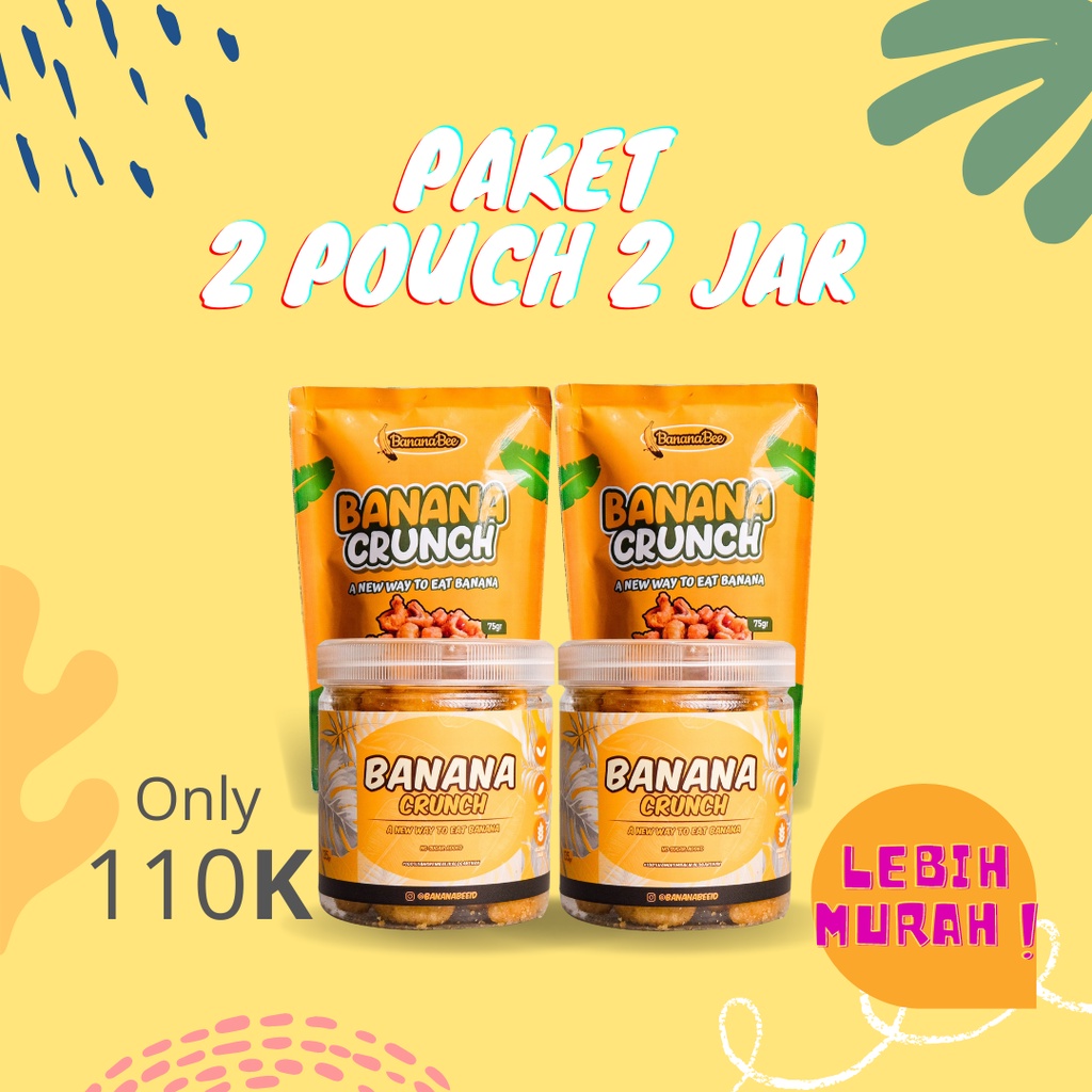 

Paket 2 Pouch 2 Jar Banana Crunch (PREMIUM) / Keripik Pisang / Banana Chips / BananaBee