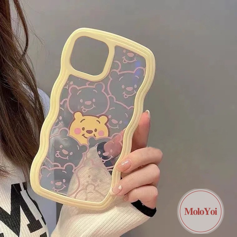 IPHONE Case Winne the Pooh Kartun Lucu Kompatibel Untuk Iphone11 6 6s 78 Plus XR 14 12 13 Pro Max X XS Max 14Plus SE 2020 Transparan Wavy Edge Soft TPU Case