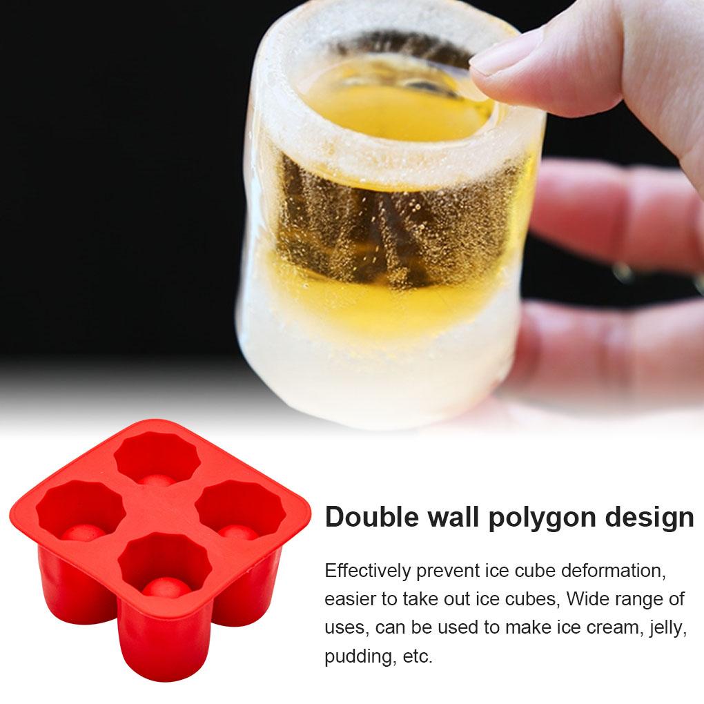 Cetakan Es 4-rongga Silikon Ice Cube Tray 4-rongga Silicone Portable Flexible Mold Cup Peralatan Dapur Bakeware