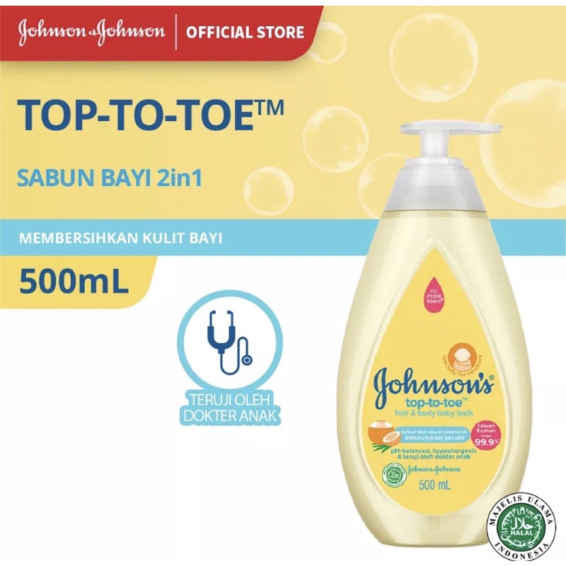 Johnson Top-to-toe Hair &amp; Body Baby Bath 500ml Pump kuning (ORI)