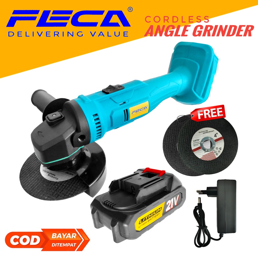 Promo Mesin Cordless Gerinda Feca Grinda Tangan Baterai Angle Grinder 21V