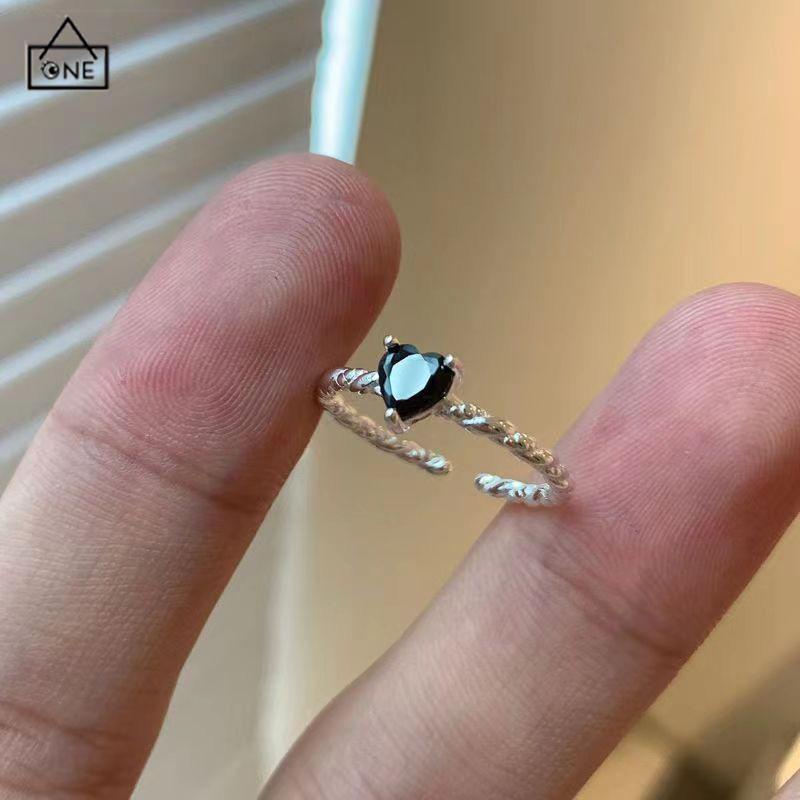 COD❤️Cincin Hitam Cinta Adjustable Korea Fahion Retro Cincin Jari Untuk Wanita-A.one