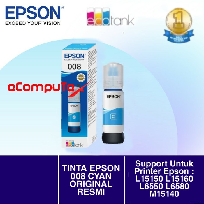 TINTA EPSON 008 CYAN / BIRU ORIGINAL RESMI FOR L15160 L15150 L6550