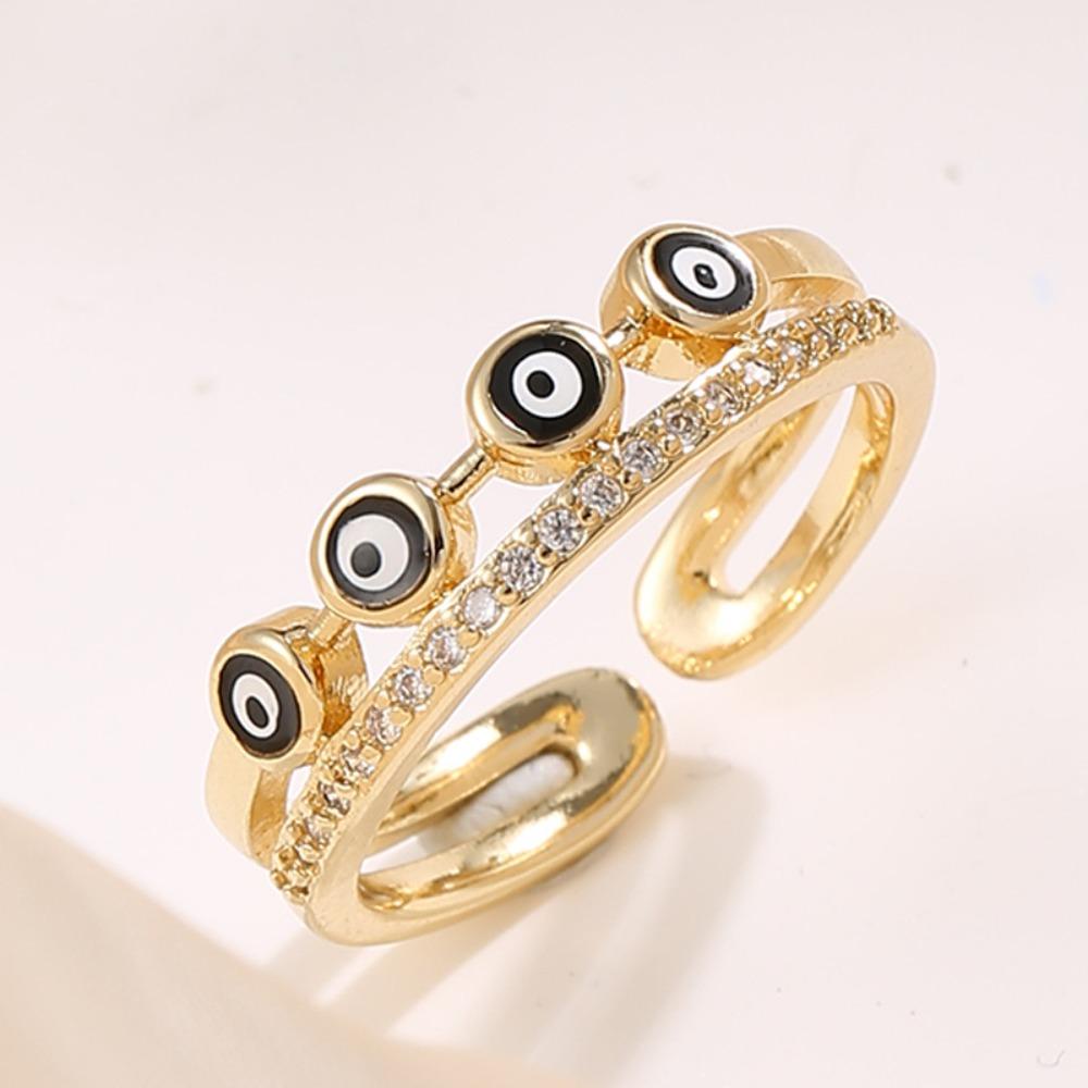 Mxbeauty Setan Mata Cincin Berongga Keluar Vintage Trendi Mewah Double Layer Berlian Imitasi Jari Cincin