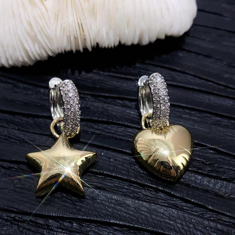 NEEDWAY Wanita Anting Trendi Mengkilap Mewah Asimetris Manis Vintage Zirkon Telinga Stud