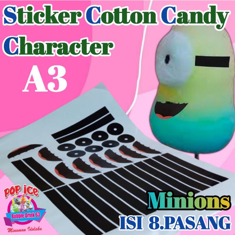 Stiker Cotton Candy (Gulali) Karakter Minions isi 8.pasang