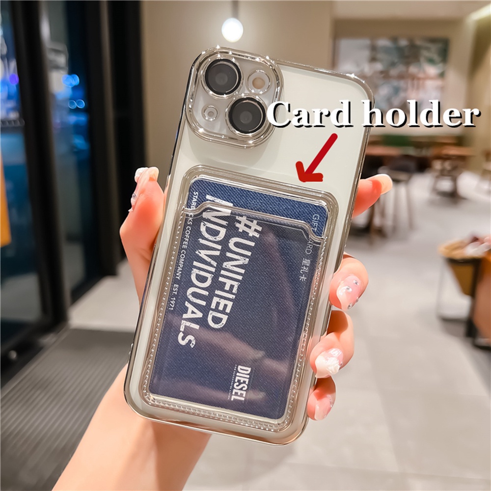 IPHONE Luxury Plating Phone Case Untuk Iphone14 13 Pro Max14 Plus Case Untuk Iphone11 12 Pro MAX Soft TPU Clear Casing Dompet Card Holder Cover